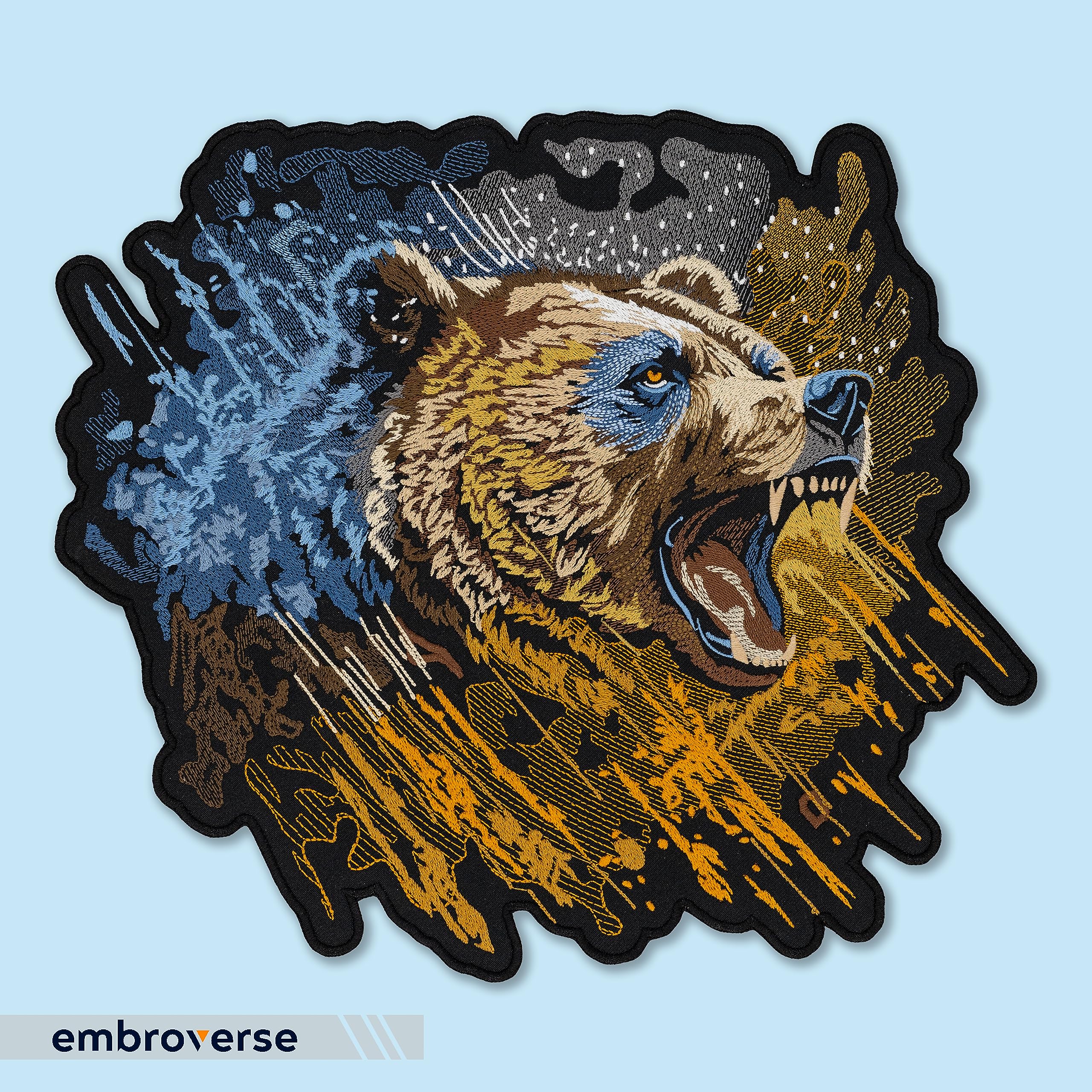 EMBROVERSE Parche de cabeza de oso feroz, bordado para planchar con diseño de bestia enojada salvaje, emblema de poder de espíritu motero, 13.3 x 11.8 pulgadas