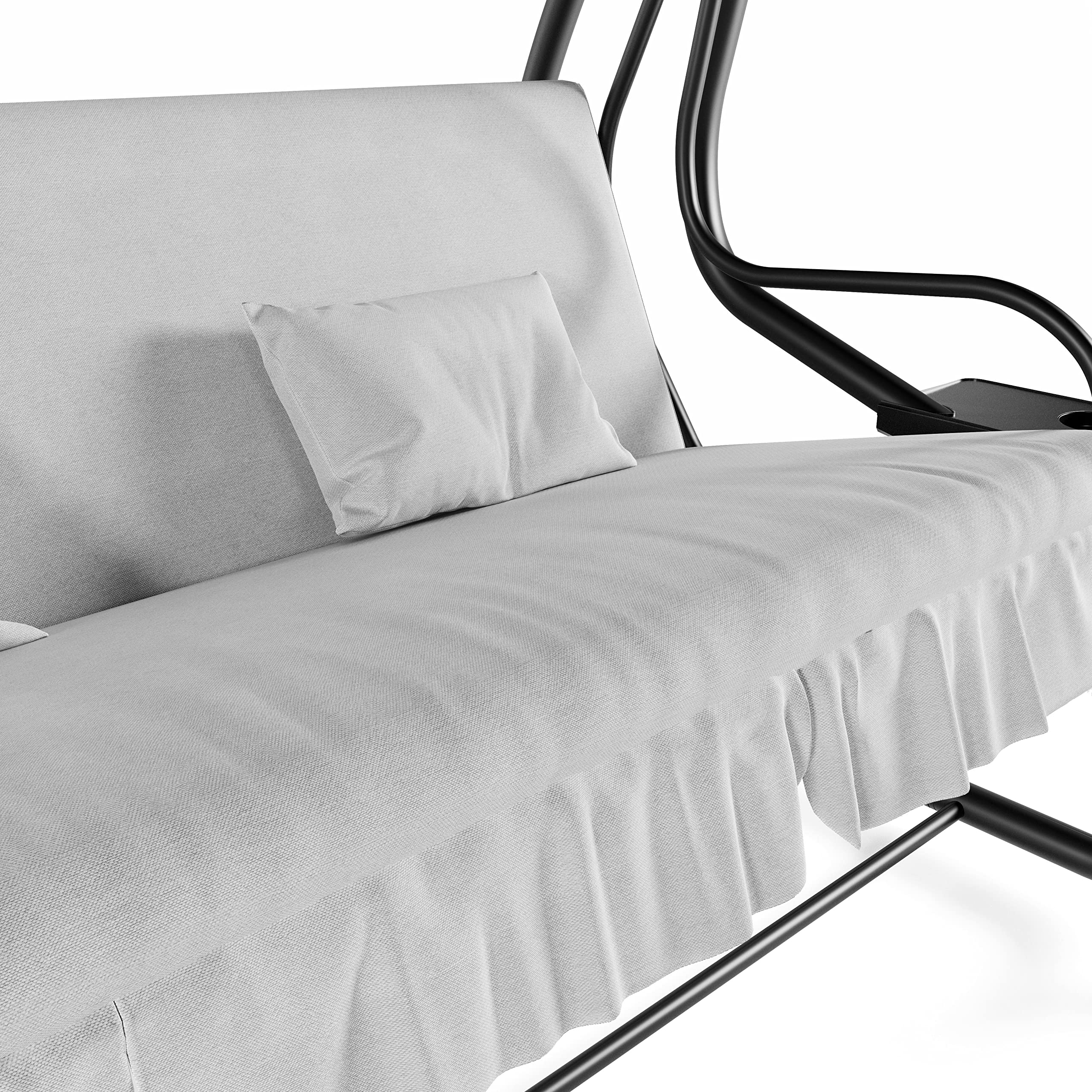 Dondolo Reclinabile 3 Posti Con Cuscini Imbottiti Parasole Tettuccio Regolabile Diventa Letto Struttura Acciaio Robusto Verniciato Giardino Esterno Balcone Terrazzo Piscina 200 x 120 x 160 cm Grigio