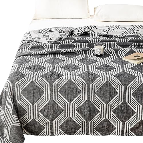 Miniatura 1 de MEJU Bright Flower - Manta de muselina amarilla y azul para todas las estaciones, para cama, sofá, sofá, 100% algodón peinado, 4 capas, suave,