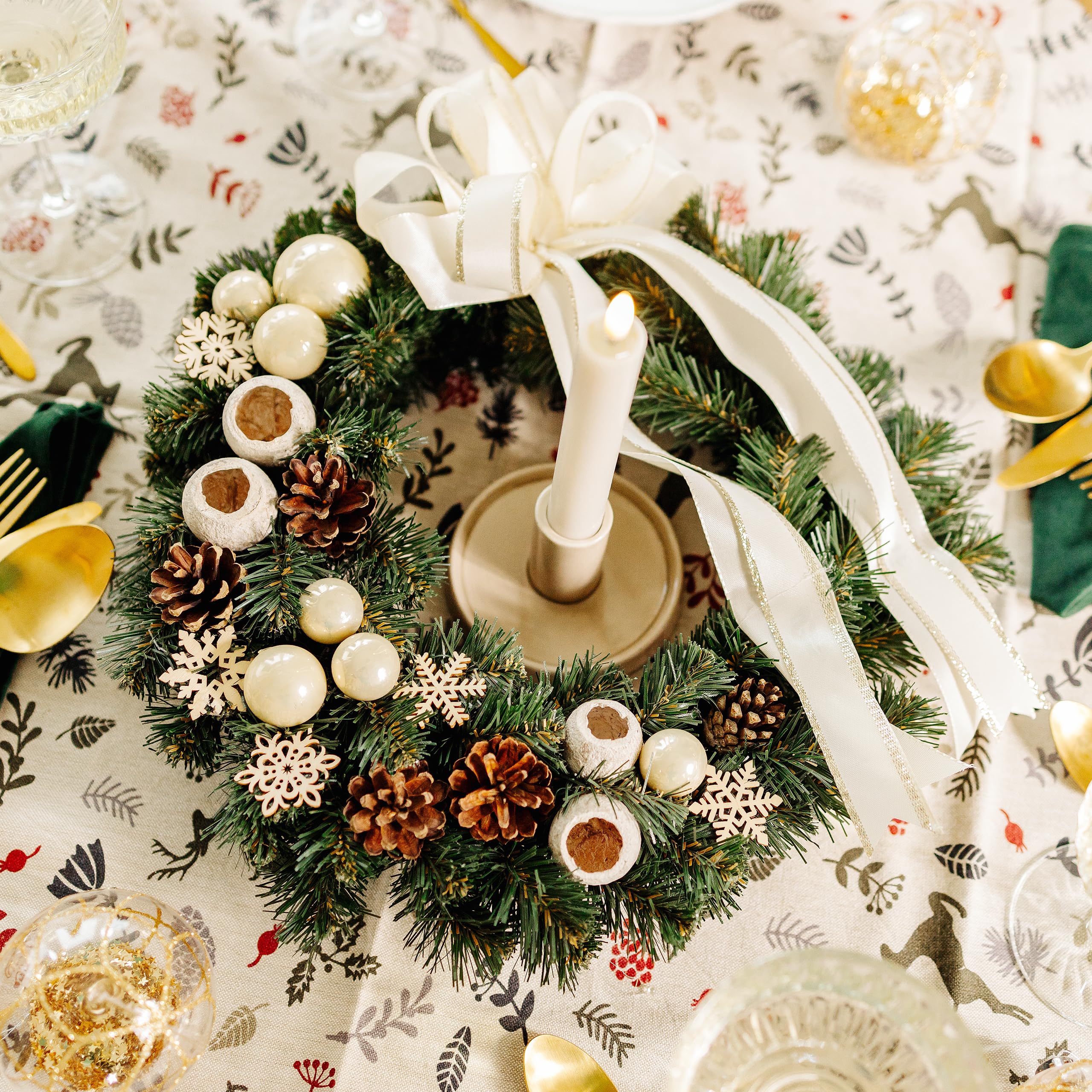 Creative Home Corona de Navidad Guirlanda Crema Redonda Diámetro 35cm