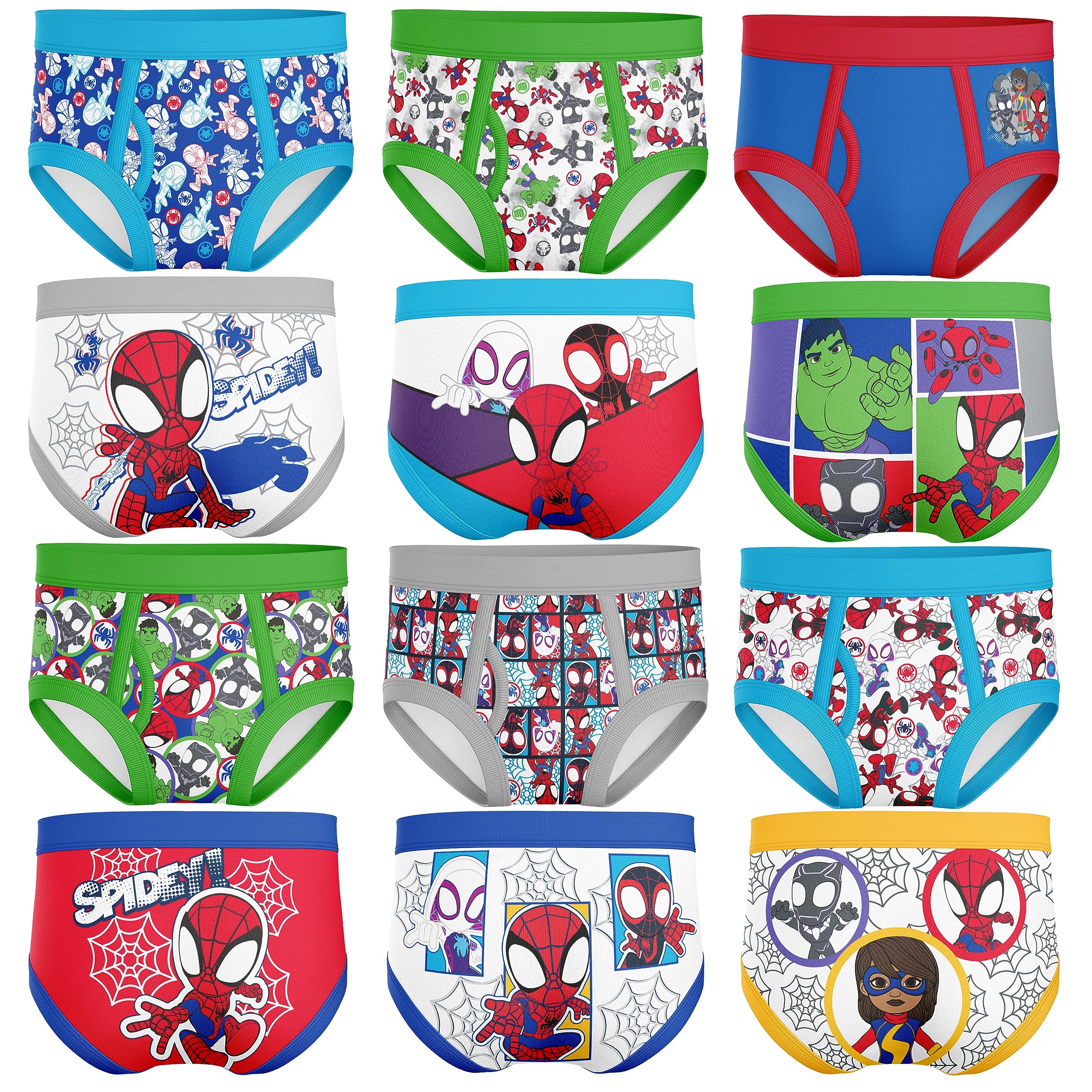 SpidermanBoys' Toddler Exclusive 12-PK UNBOXING Superhero Friends Perfect for Gifting & Potty Training, 12-Pack Spidey Multi-Hero Briefs, 4T