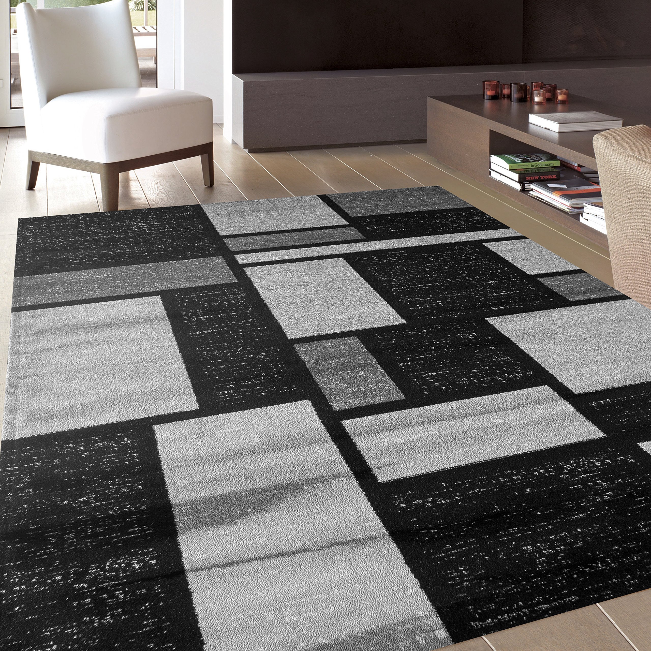 Contemporary Modern Boxes Design Gray Soft 5'3" x 7'3" Indoor Area Rug