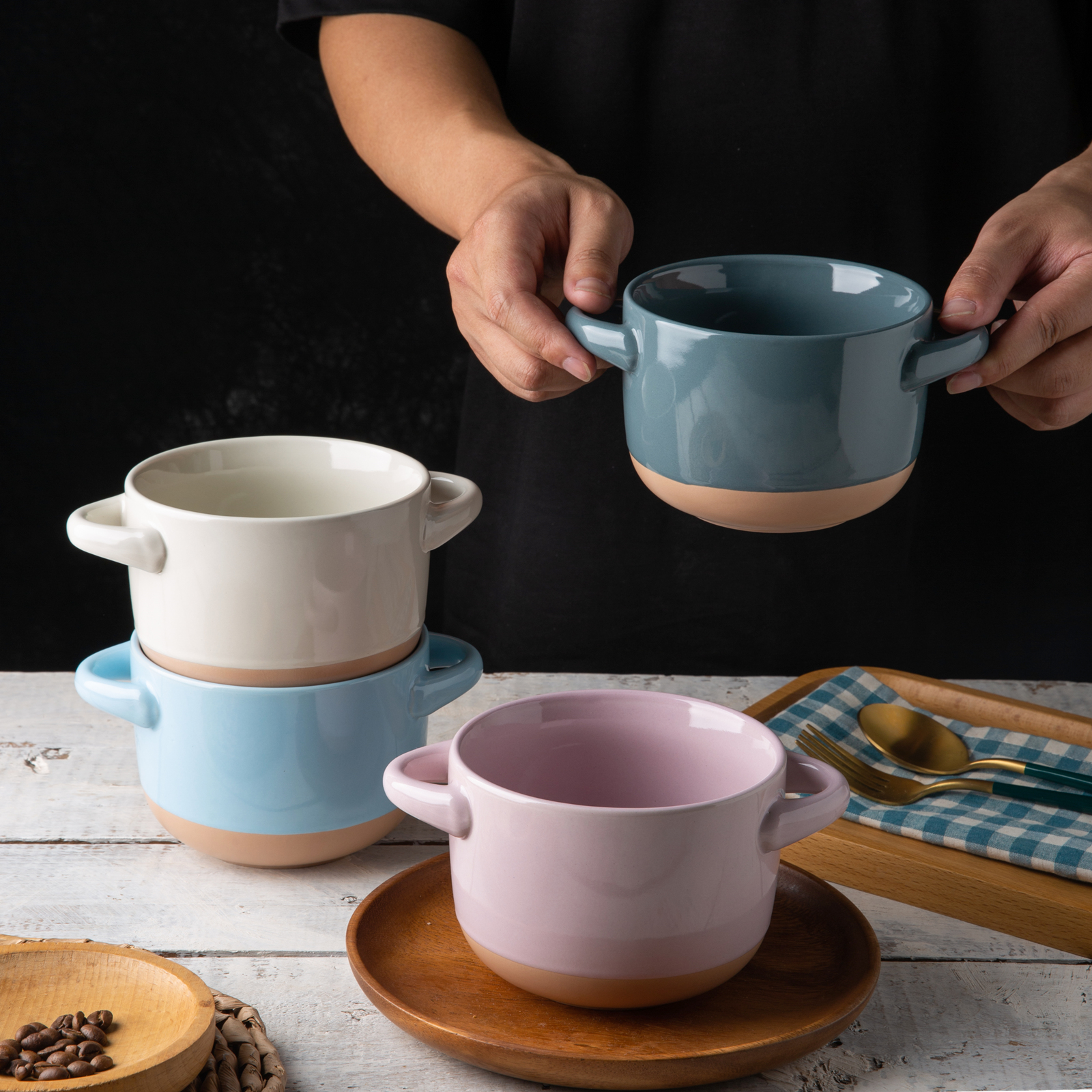 食器  soup bowl Amazon.com | Wareland Soup Bowls with Handles & Spoons, 30oz