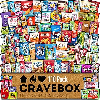 CRAVEBOX 110ct Snack Box Snacks Variety Pack for Adults - Gift Basket - Valentines - College Back to School