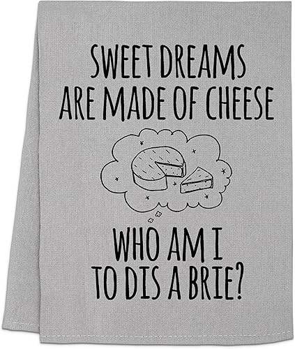 Moonlight Makers Funny Dish Towels - Sweet Dreams are Made of Cheese Who Am I to Dis A Brie - Cotton Kitchen Towels, Decorative Tea Towel, Apartment