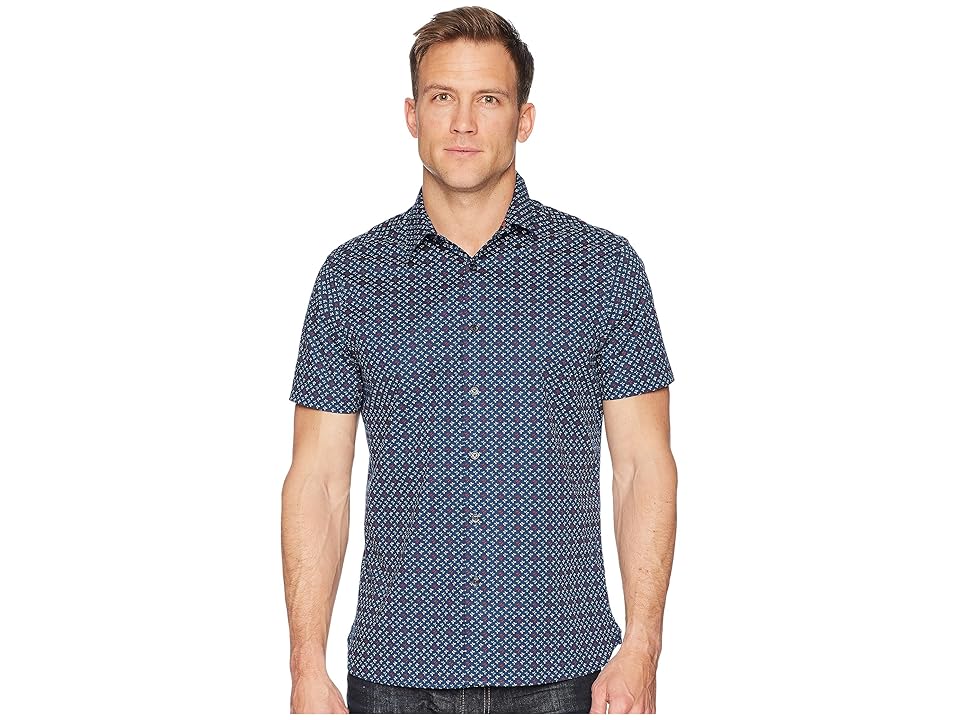 

Perry Ellis Slim Stretch Mini Floral Dot Shirt (Ink) Men's Short Sleeve Button Up