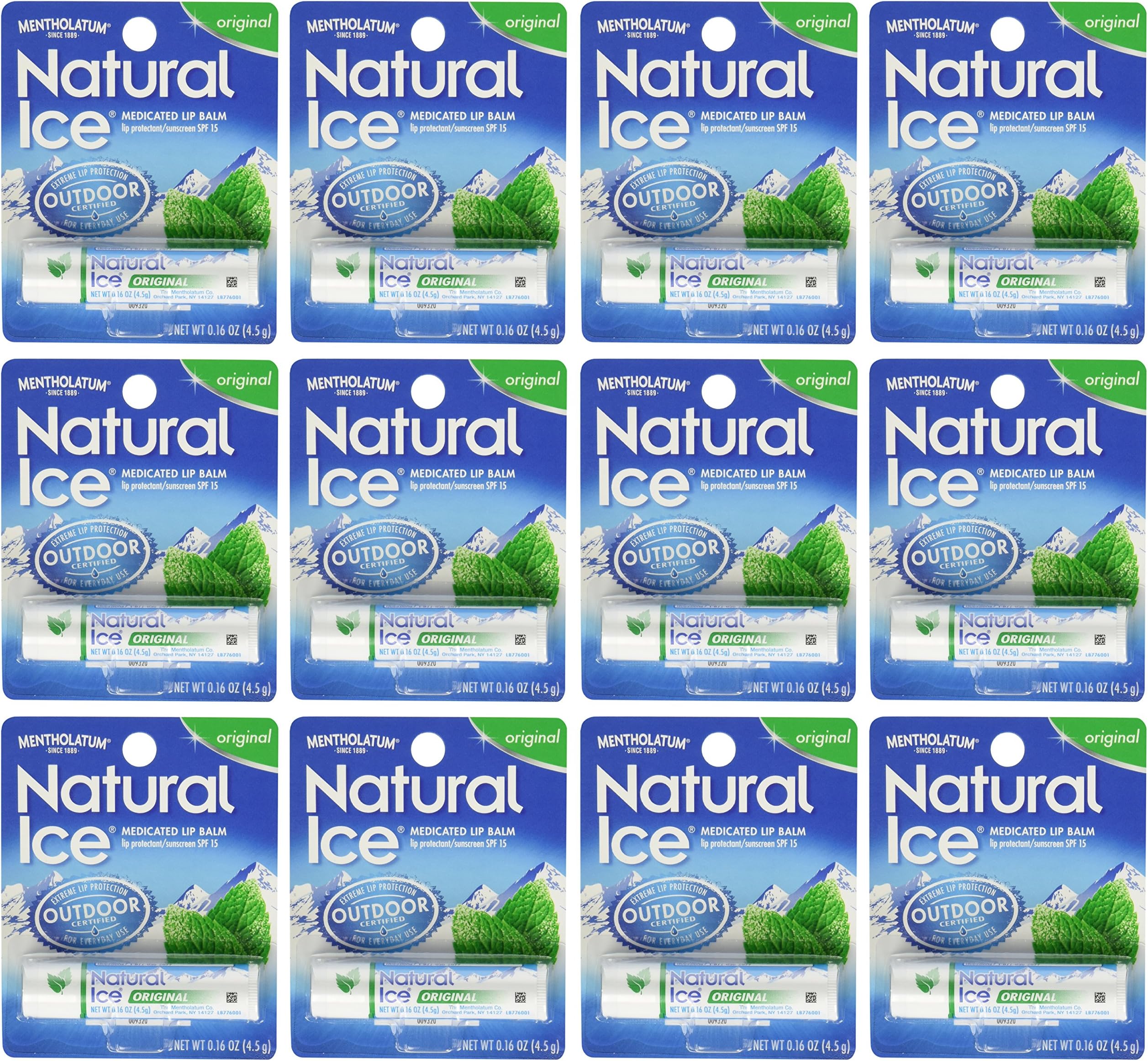 Mentholatum Natural Ice Medicated Lip Protectant Sunscreen, 12 Count