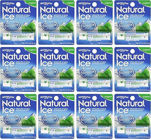 Mentholatum Natural Ice - Protector solar de labios medicado, 0.16 onzas (paquete de 12)