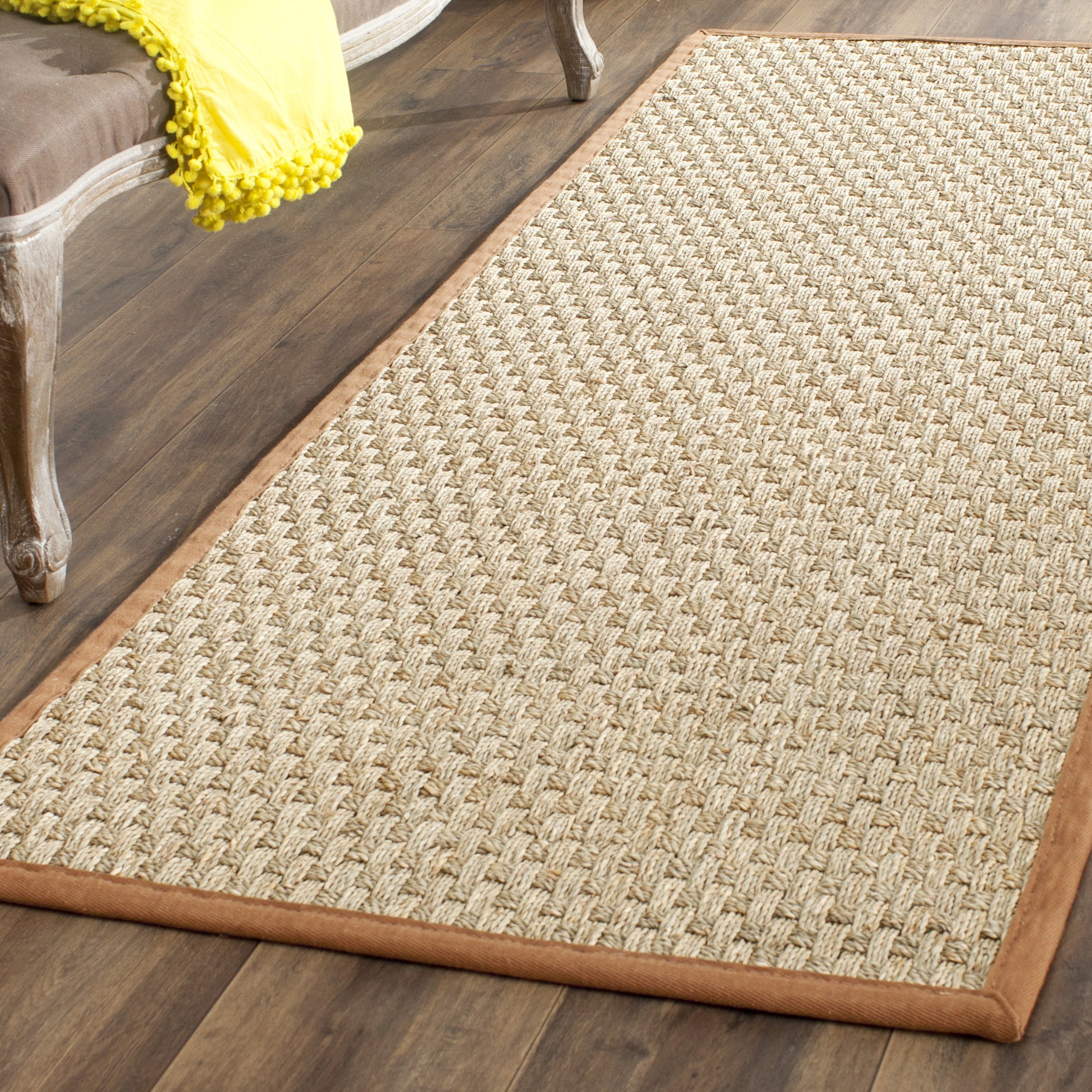 SAFAVIEH Natural Fiber Collection Runner Rug - 2'6" x 18', Natural & Brown, Seagrass, Basketweave Pattern with Border (NF114B)