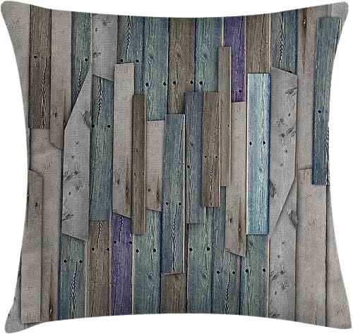 Ambesonne Funda de cojín rústica, con tablones de madera grunge, color azul y gris, para puerta, casa de campo, arte temático de vida campestre,