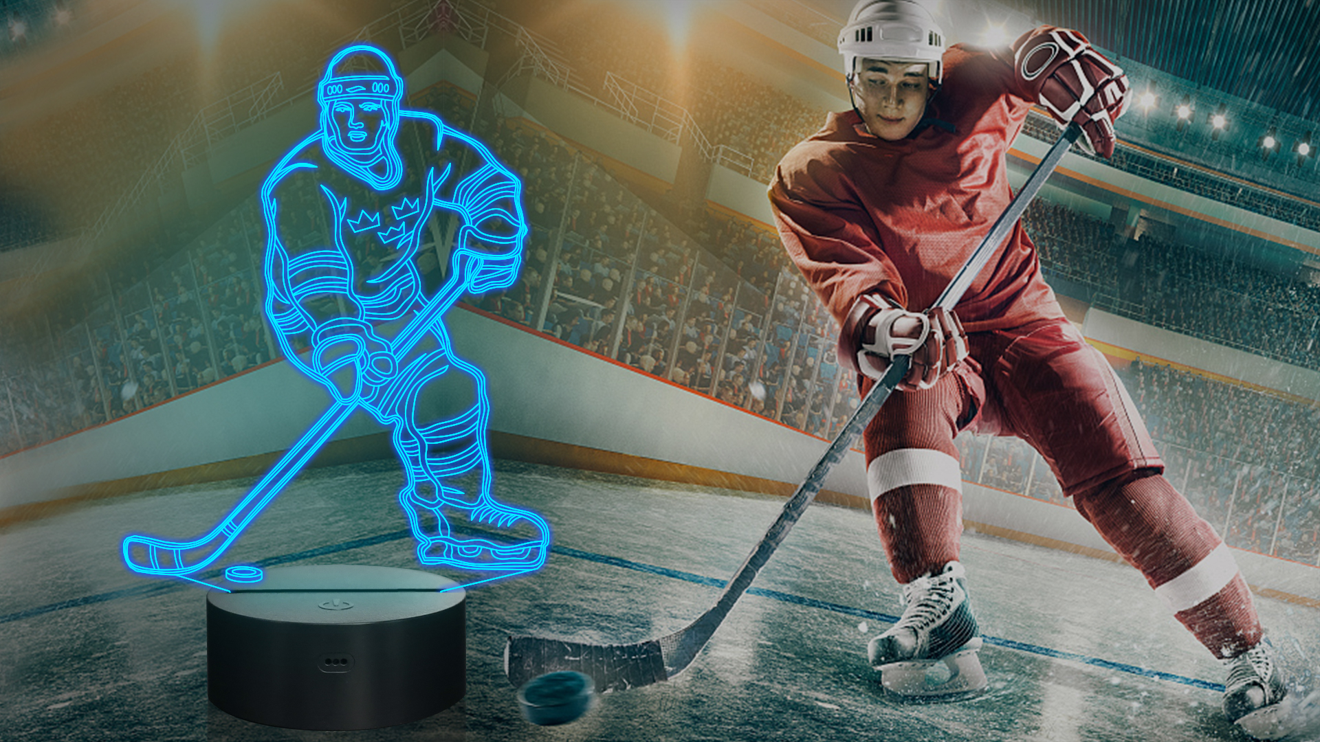 Image of FULLOSUN 3D Night Lights Ice Hockey Athlete 3D Illusion Bedside Lamp 16 Colors Changing with Remote Control Best Birthday Gifts for Men Women