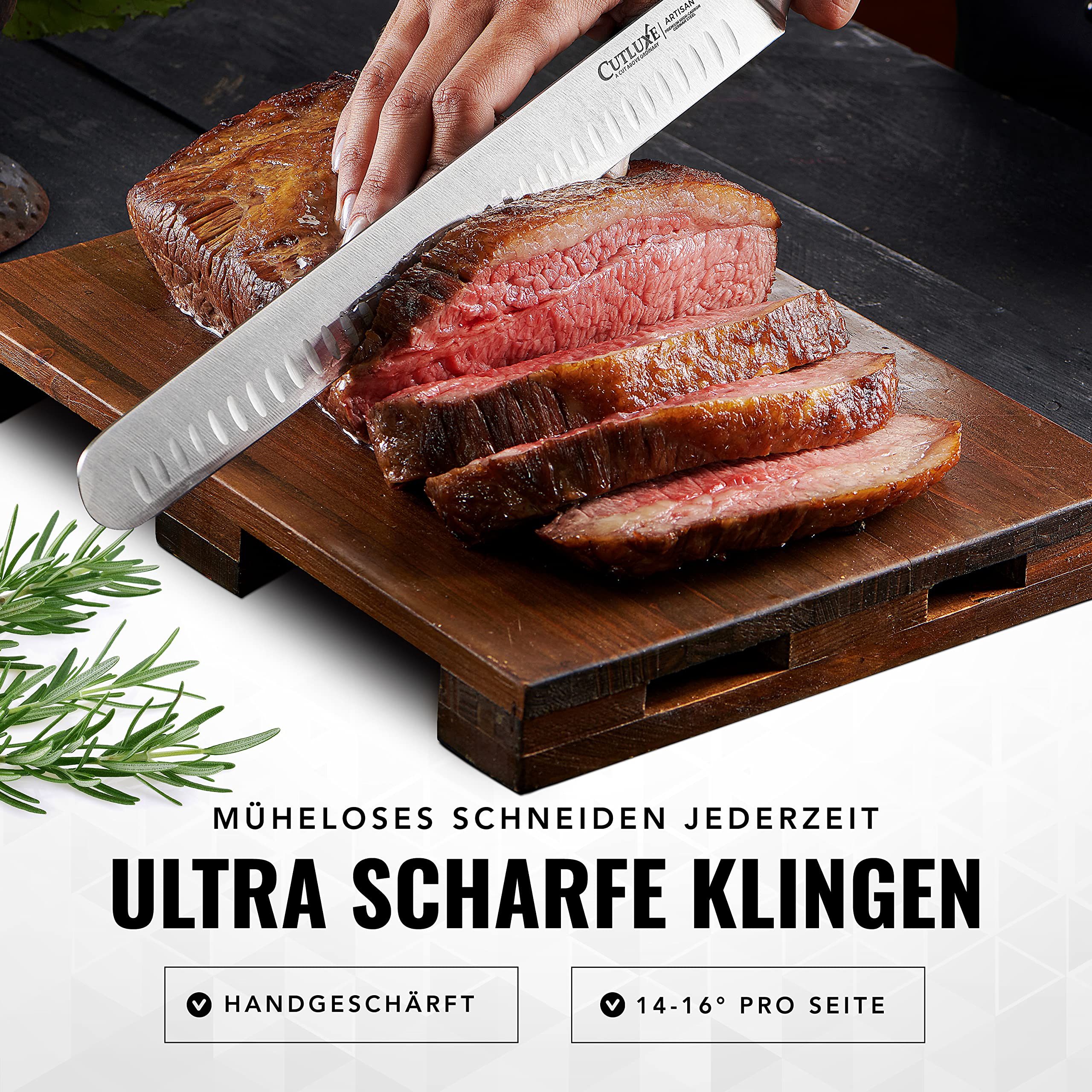 Cutluxe Dönermesser Schinkenmesser – 30cm Tranchiermesser, Fleisch- und BBQ Messer– Deutschem Stahl, Volltang & ergonomisches Griffdesign mit Scheide – Artisan Serie