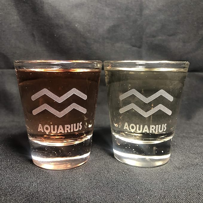 Zodiac Signs Shot Glass set of 2 Aries Leo Cancer Pisces Scorpio Taurus Sagittarius Gemini Virgo Libra Capricorn Aquarius (AQUARIUS)
