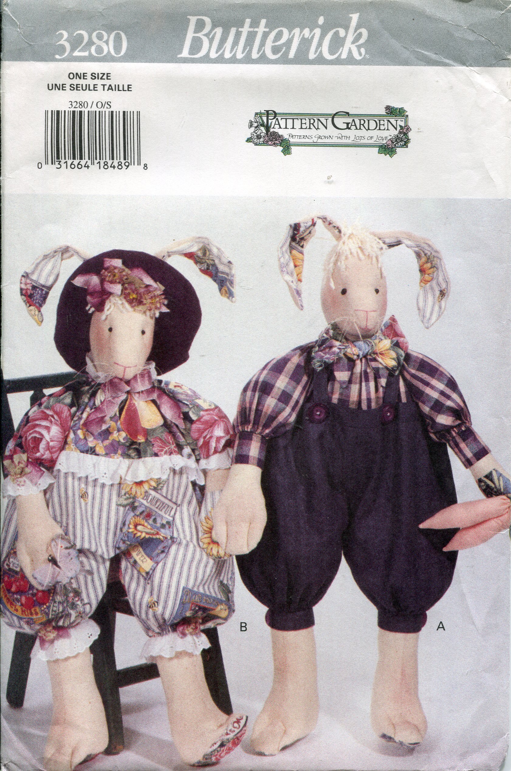 Butterick Pattern 3280 Pattern Garden"Boggs" Stuffed Girl and Boy Bunny Dolls with Clothes