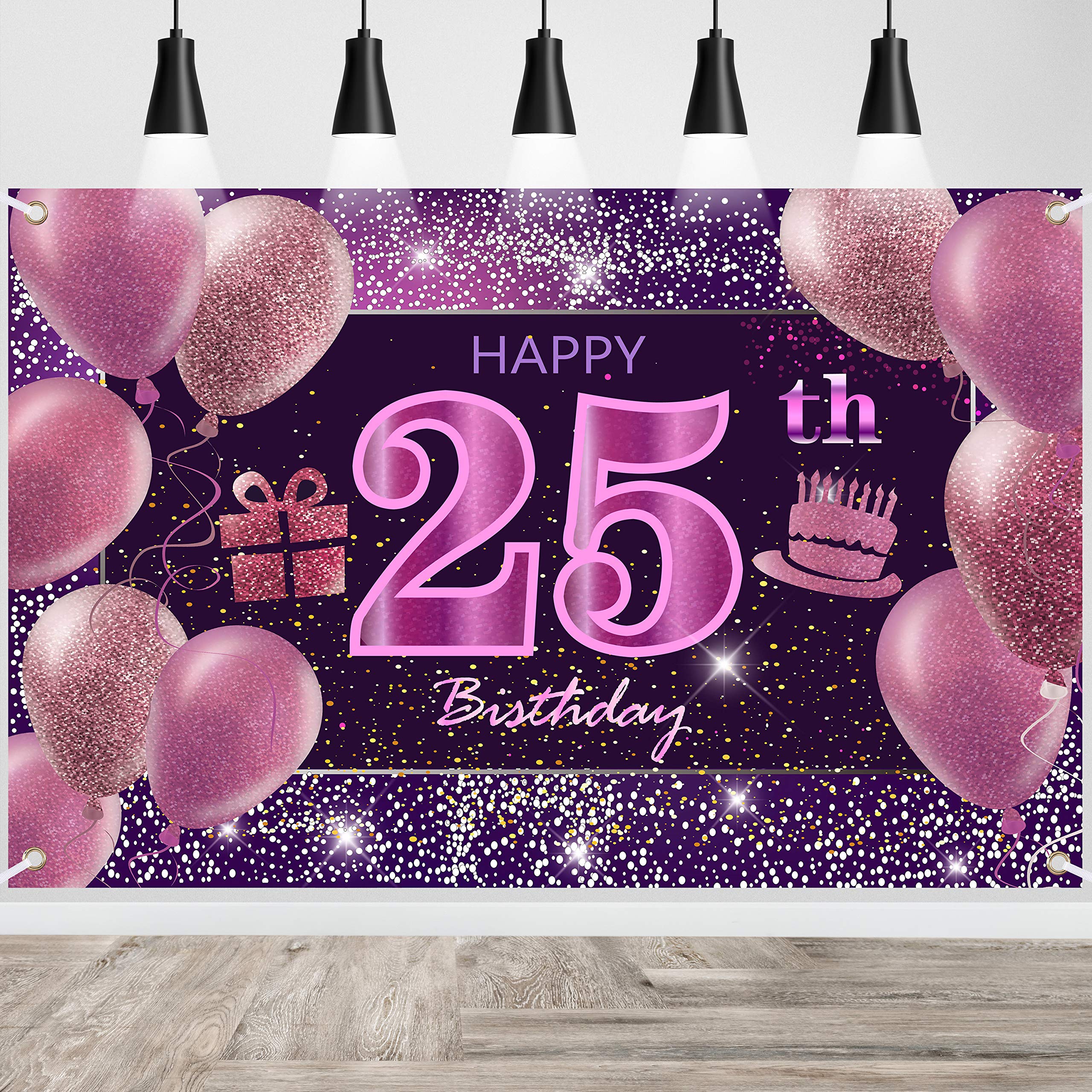 25th Birthday Decorations IMISI Happy Birthday Banner Pink Birthday Backdrop Decorations for a Party