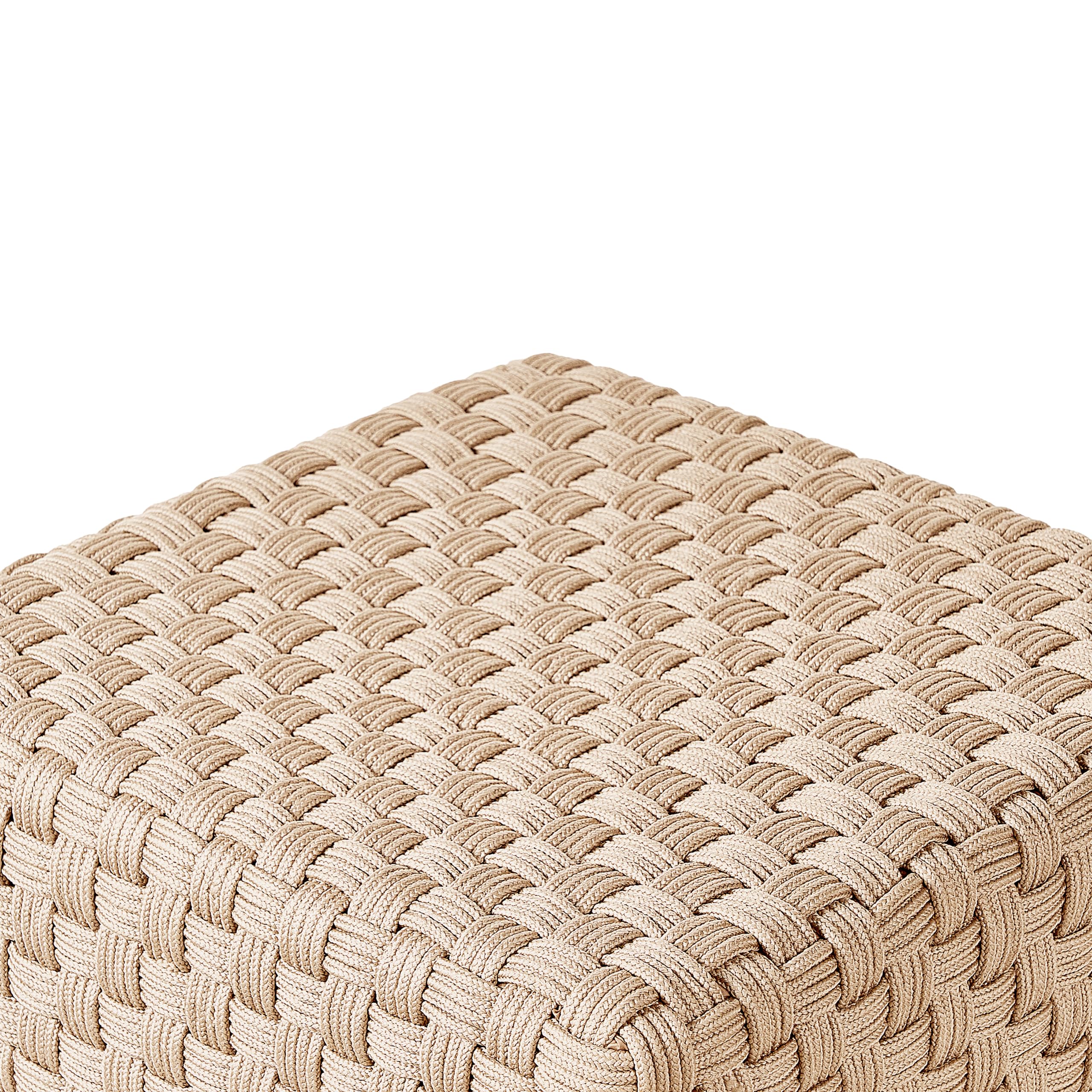Beliani Pouf d'Extérieur Tissé à la Main Ottoman de Jardin 50 x 50 cm Matière Synthétique Beige Clair Nalli