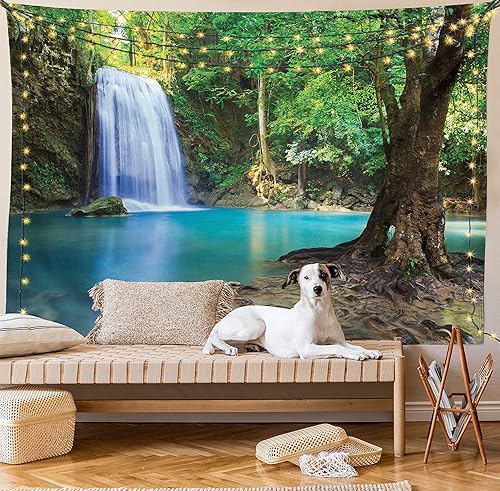 Miniatura 8 de Ambesonne Tapiz de bosque, cascada de Asia Tailandia, selva, plantas tropicales, árboles, atracción turística, decoración de pared de tela para