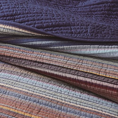 Miniatura 9 de Brooklyn Loom Hudson Stripe Yarn Dye Collection QS4875FQ-2300 - Juego de edredón de 3 piezas, FullQueen, azul multicolor