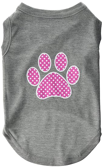 Mirage Pet Products Pink Swiss Dot Paw Screen Print Shirt, Large, Grey
