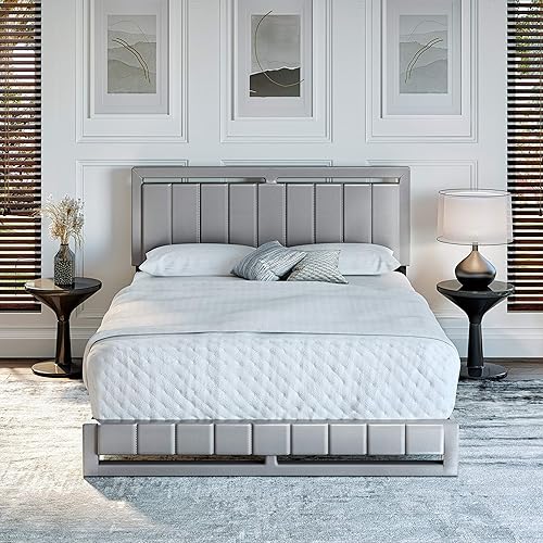 Miniatura 63 de Boyd Sleep Beaumont - Cama de plataforma tapizada con cabecero, base de colchón con 14 soportes de listones de madera, no requiere somier, piel