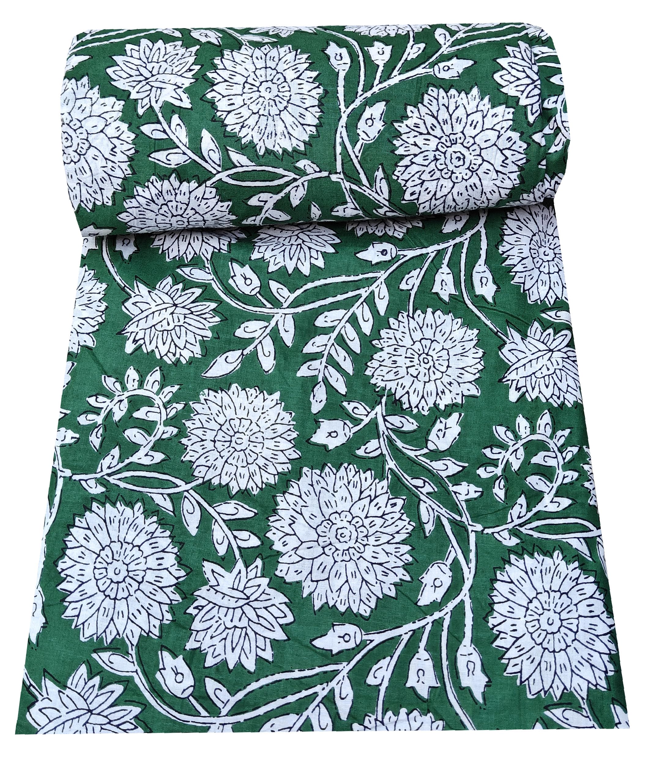 Printed Cotton Cloth Floral Materiel Natural Running Fabric Jaipuri Hand Block Printed Women Dress Material Kurtis Natural 43" Inches Width (3 Meter)