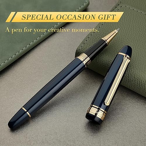 Miniatura 2 de BEILUNER 319 Piano Blue Lacquer Rollerball - Impresionante bolígrafo de lujo con oro de 24 quilates, pesado y repuesto de tinta negra Schneider, el