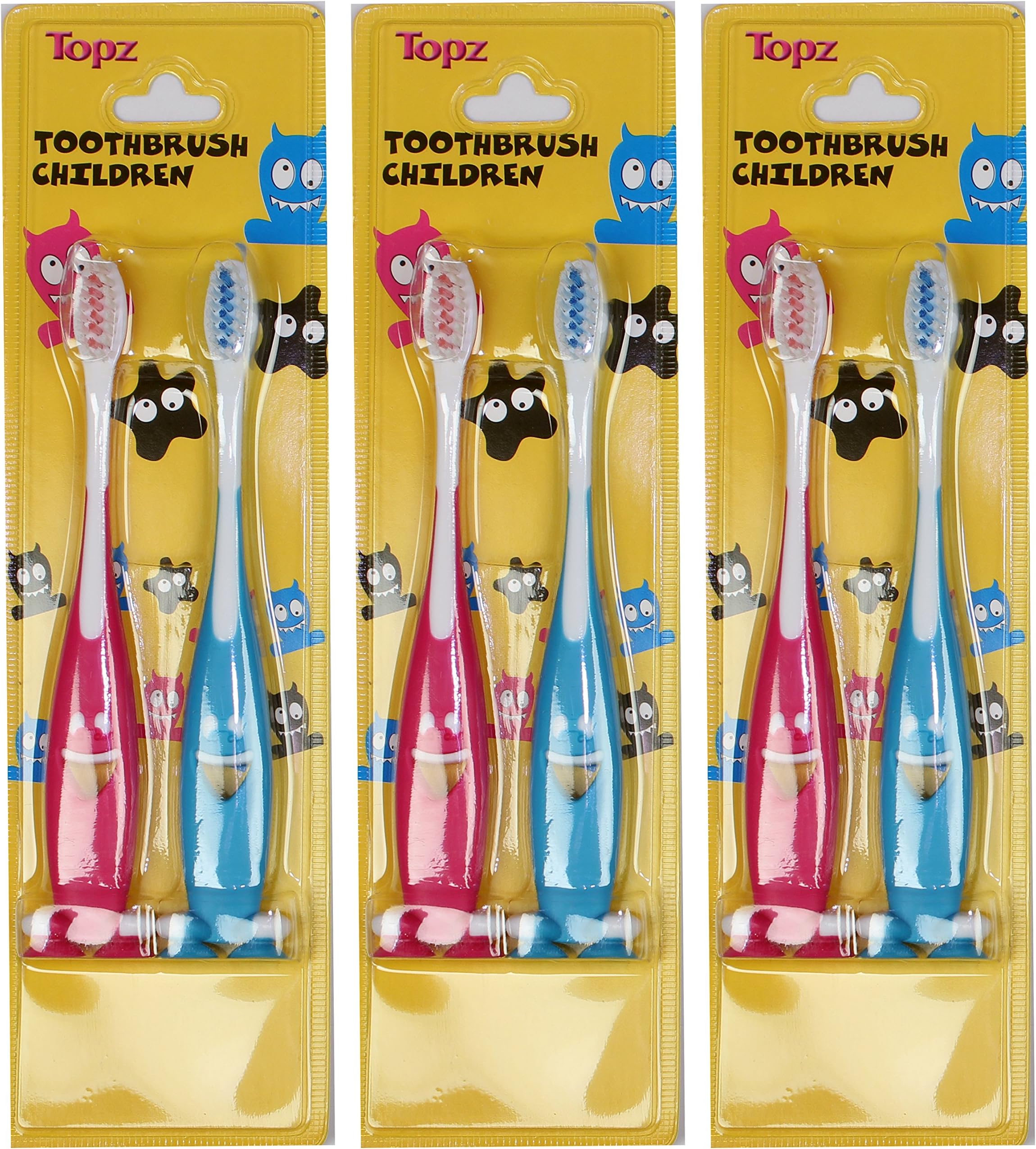 Topz Pro-Oral Fresh Extra Clean Whit Full Head, Super Soft Cute Children's/Kid's Toothbrush,2 Count (3 Packages Total 6 Brushes)