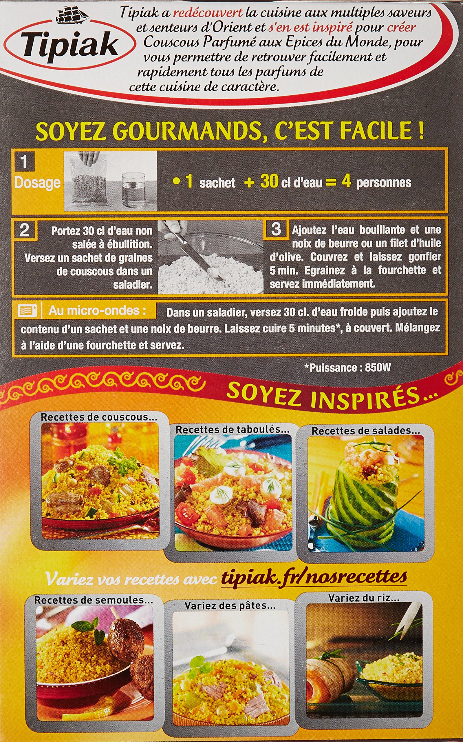 Tipiak Graine de Couscous Parfumé aux Épices du Monde 500 g