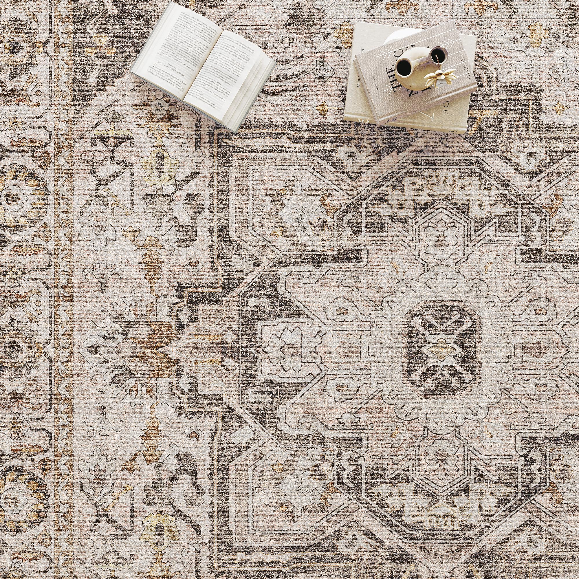 HUGEAR Vintage Brown Rugs Living Room Washable Non Slip Large Area Rug 120x180cm Bedroom Kitchen Hall Lounge Office Dining Room Indoor Carpet Low Pile Big Carpets - Image 4