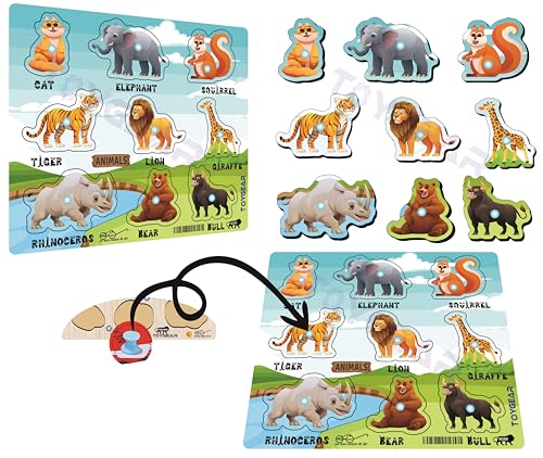 Image of Wooden Jungle Animals Eco Friendly Learning Toys Puzzle for Brain Training /jorky Cutting Puzzle for Home /School /Non-Toxic /Education Memory Games for Baby Boy and Girl