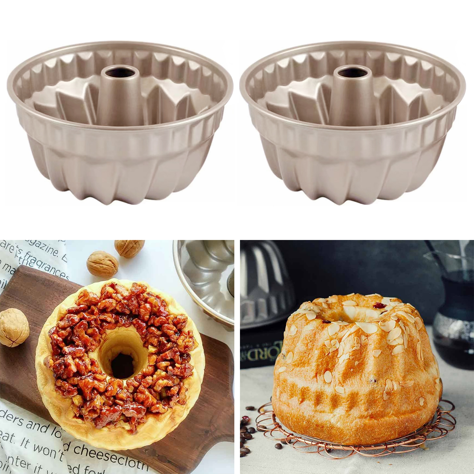 Lot De 3 Mini Moules à Kouglof En Acier Doré 10.8 Cm - Antiadhésif, Pour Four Jusqu'à 230°C - 4