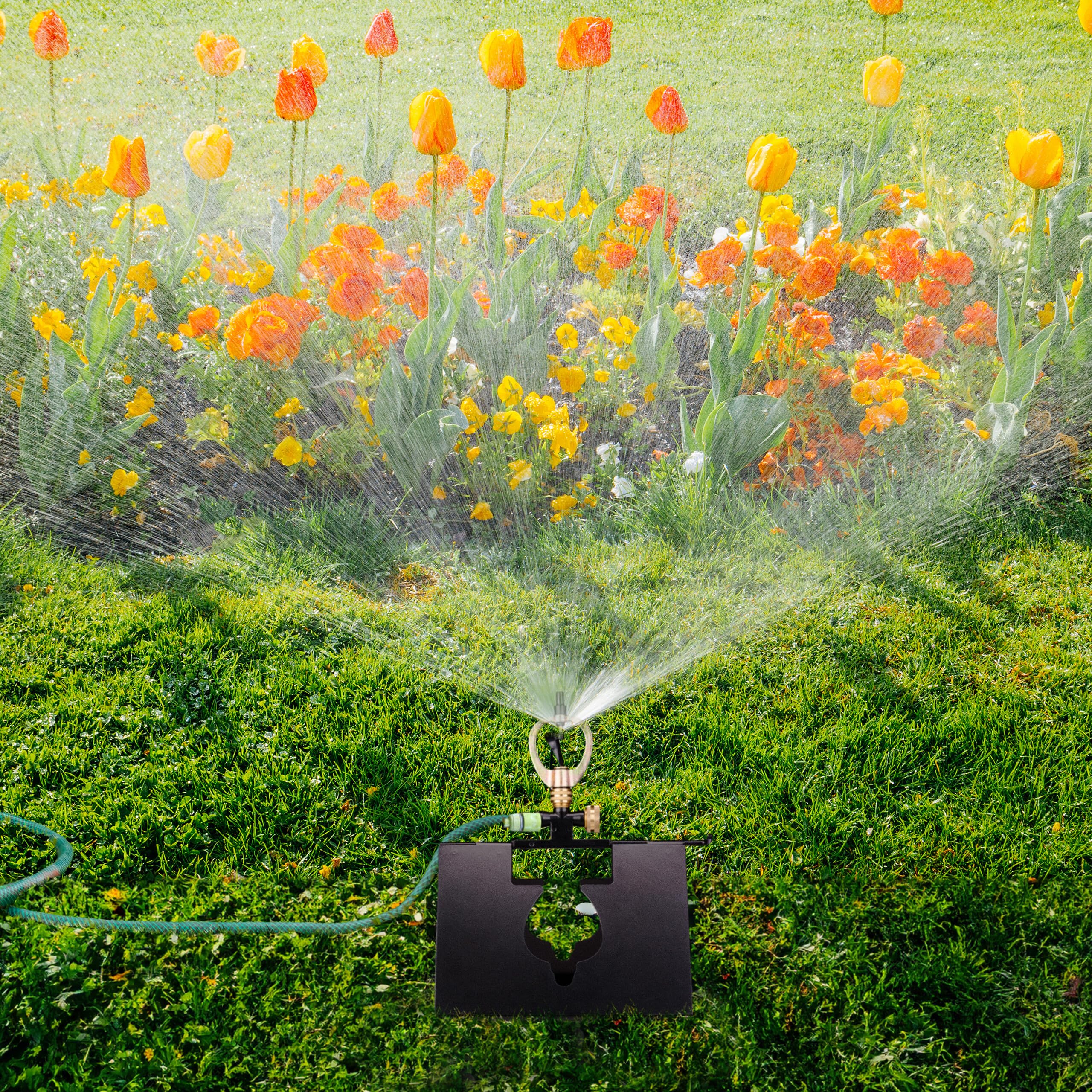 Relaxdays Arroseur de Jardin ou Toit, raccord pour Tuyau d’Eau 1/2", irriguer Surfaces Rondes Jusqu’à 78 m², Noir/doré