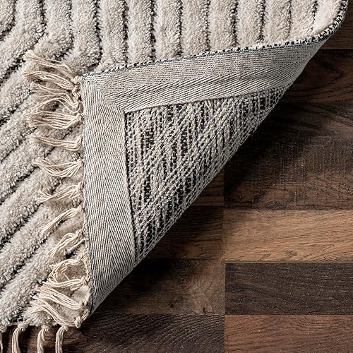 Miniatura 4 de nuLOOM Sherrell - Alfombra moderna con borlas altasbajas, 5 x 8, color marfil