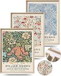UPWOIGH Framed Wall Art(No Plexiglass), William Morris Wood Canvas Wall Art,12x16in Cotton Pattern Vintage Poster Wall Decor Aesthetic for Living Room Bedroom, Colorful Plants Flowers Neutral Wall Decor Set of 3