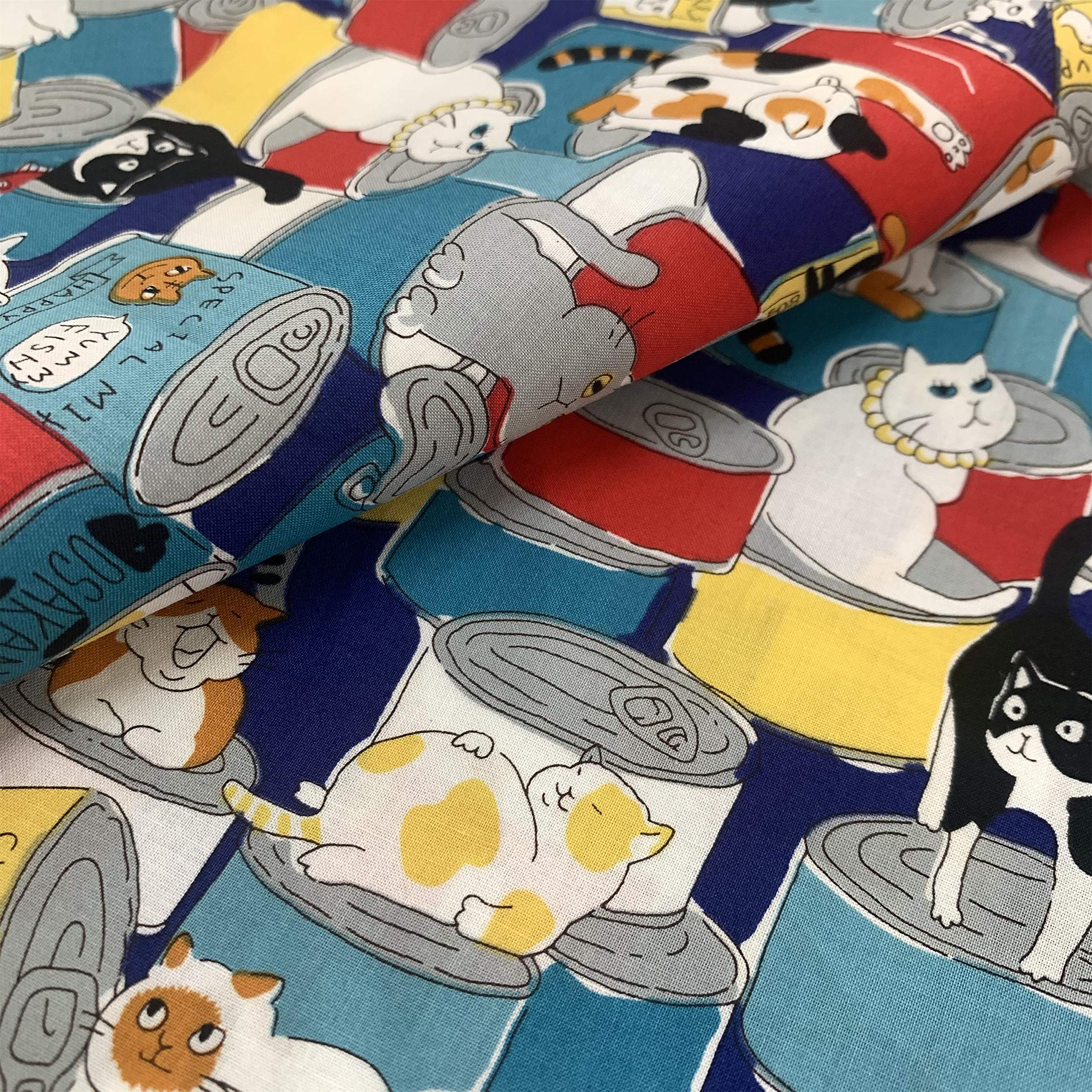 Amazon | 100％綿 可愛い猫柄プリント生地 パッチワーク 手作り布 服の 