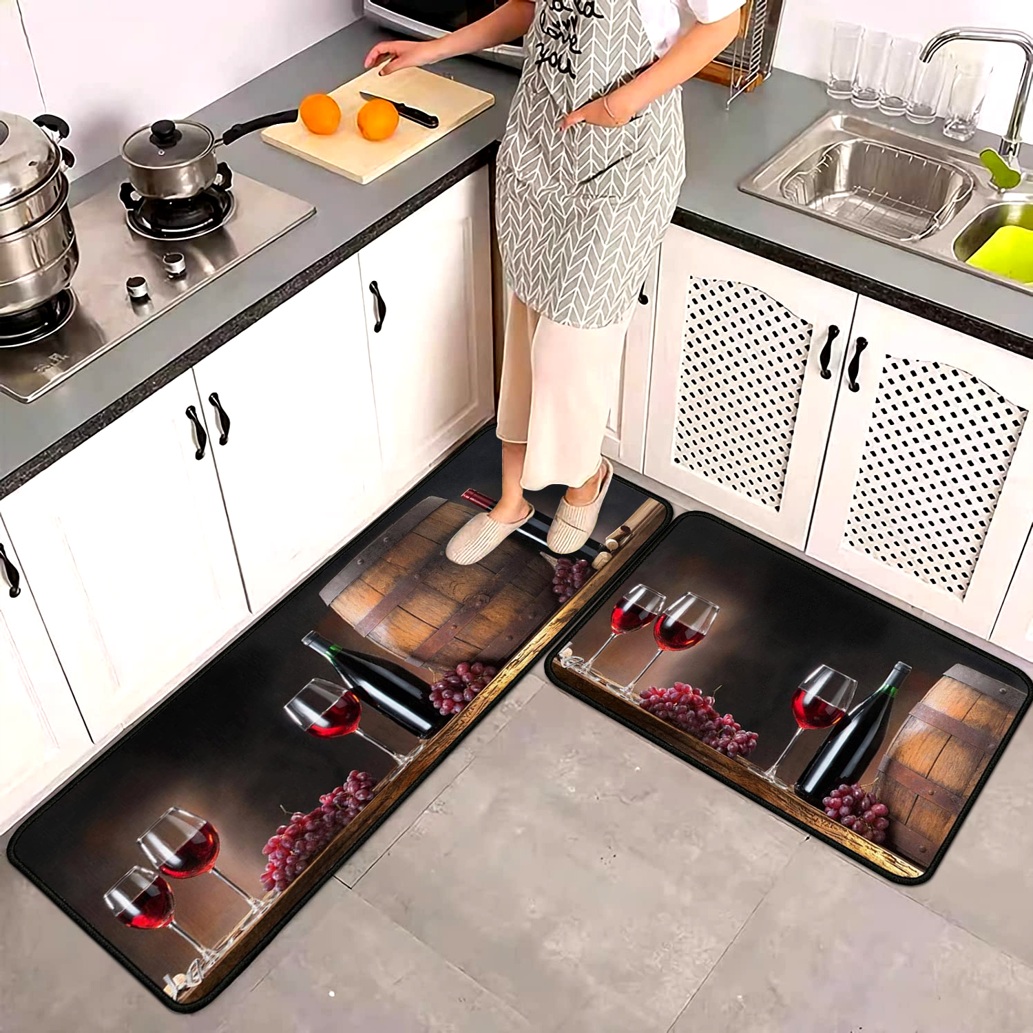 Amazon.com: Ghroiep 2 Piece Wine Kitchen Rug Set, 3D Wine Glasses Kitchen  Rugs and Mats Non Skid Washable Absorbent Microfiber Kitchen Floor Decor Mat  17"x47"+17"x30" : Home & Kitchen