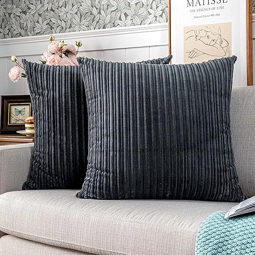 Miniatura 1 de UGASA - Juego de 2 fundas de almohada decorativas de terciopelo a rayas suaves de 16 x 16 pulgadas, fundas de cojín para sofá de 15.7 x 15.7 in,
