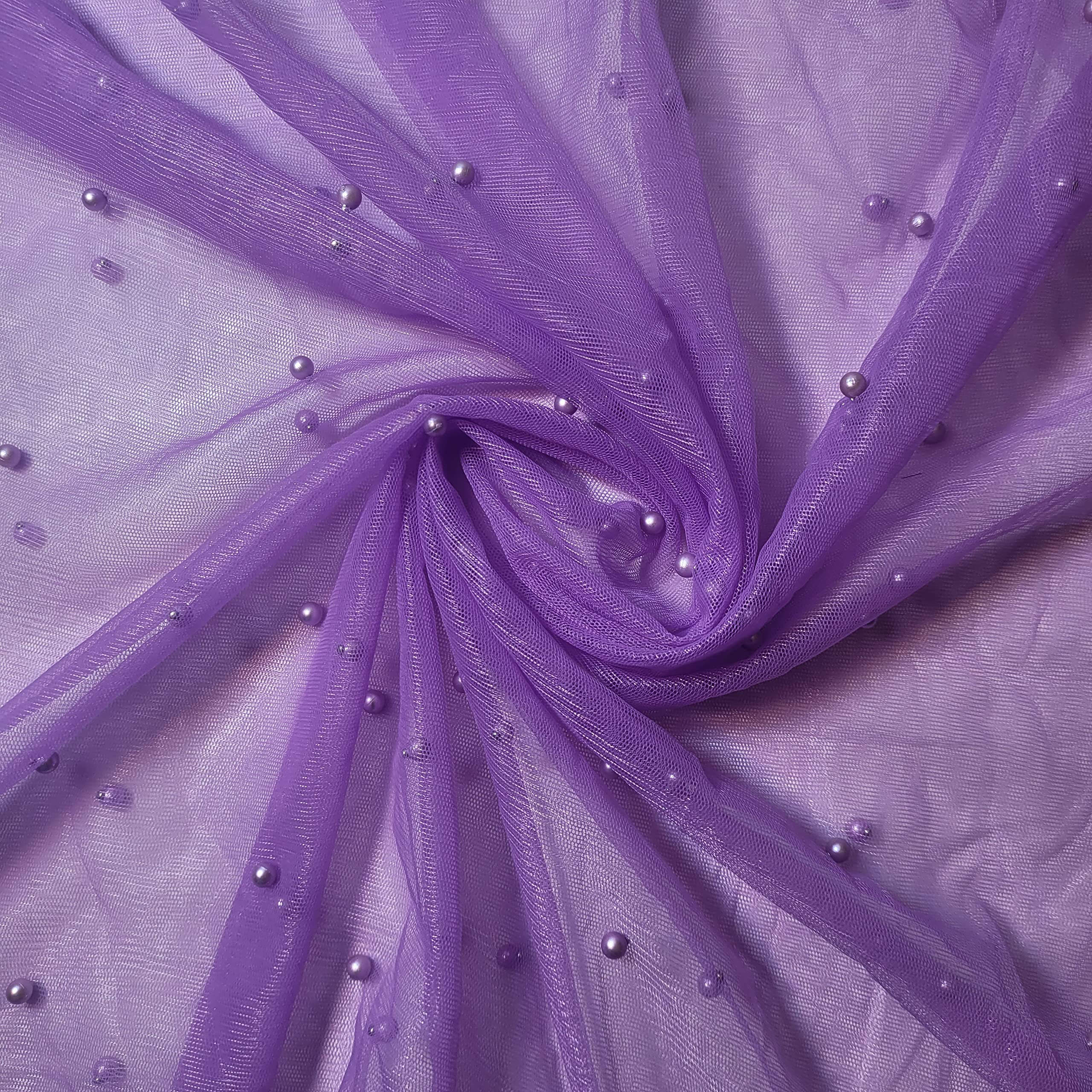 Textile Station 58" Wide Tulle Beaded Pearl Lace Net Fabric Bridal Veil Wedding Backdrop Décor Available in 25 Colours (Col #94, 5 Meter)