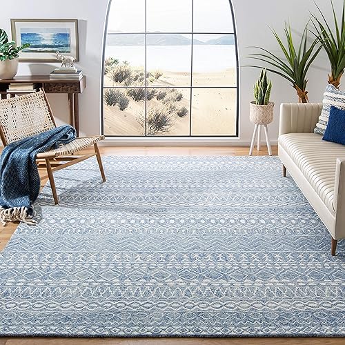 Micro-Loop Collection Area Rug - 7' Square, Blue & Ivory,