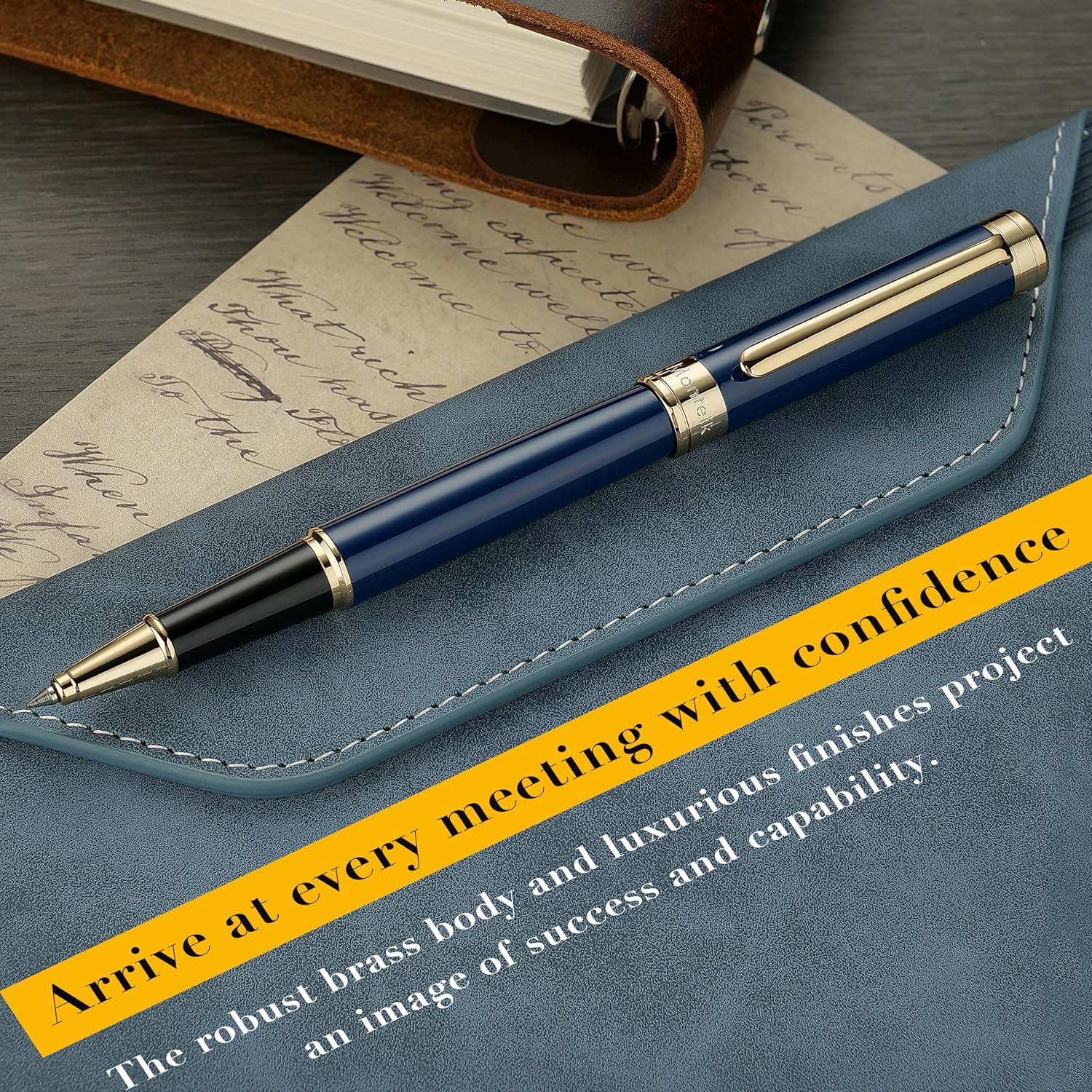 Blue Lacquer Rollerball Pen - Stunning Luxury Pen, 24K Gold Plating, Schmidt Refill, Precision Flow Ink, Fancy Roller Ball Gift Set for Men & Women, Professional, Executive Office, Nice Pens - Image 8