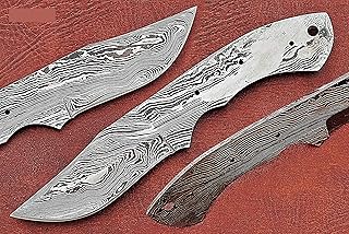 Trailing point Damascus steel blank blade, Hand forged Damascus steel Skinning knife making Blade, Twist, Ladder and rain drop pattern Damascus steel (7.75 Inch Twist) - Damascus Depot