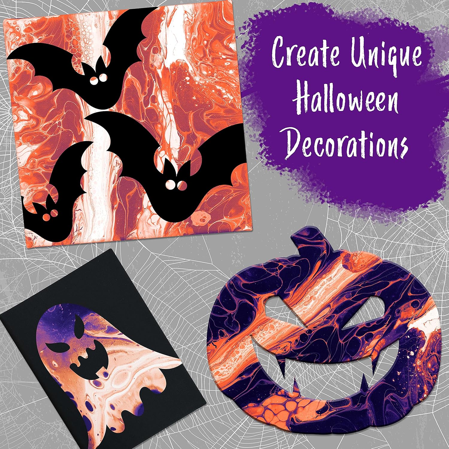 Pouring Masters Halloween 4-Color 8-Ounce Pouring Paint Kit - Acrylic Ready to Pour Pre-Mixed Water Based for Canvas, Wood, Paper, Crafts, Tile, Rocks and More
