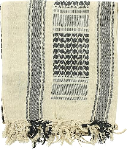 Army Universe Tactical Shemagh Lightweight Desert Keffiyeh Arab Scarf, 100% Cotton Head Wrap Military Army Neck Cover - Khaki & Black