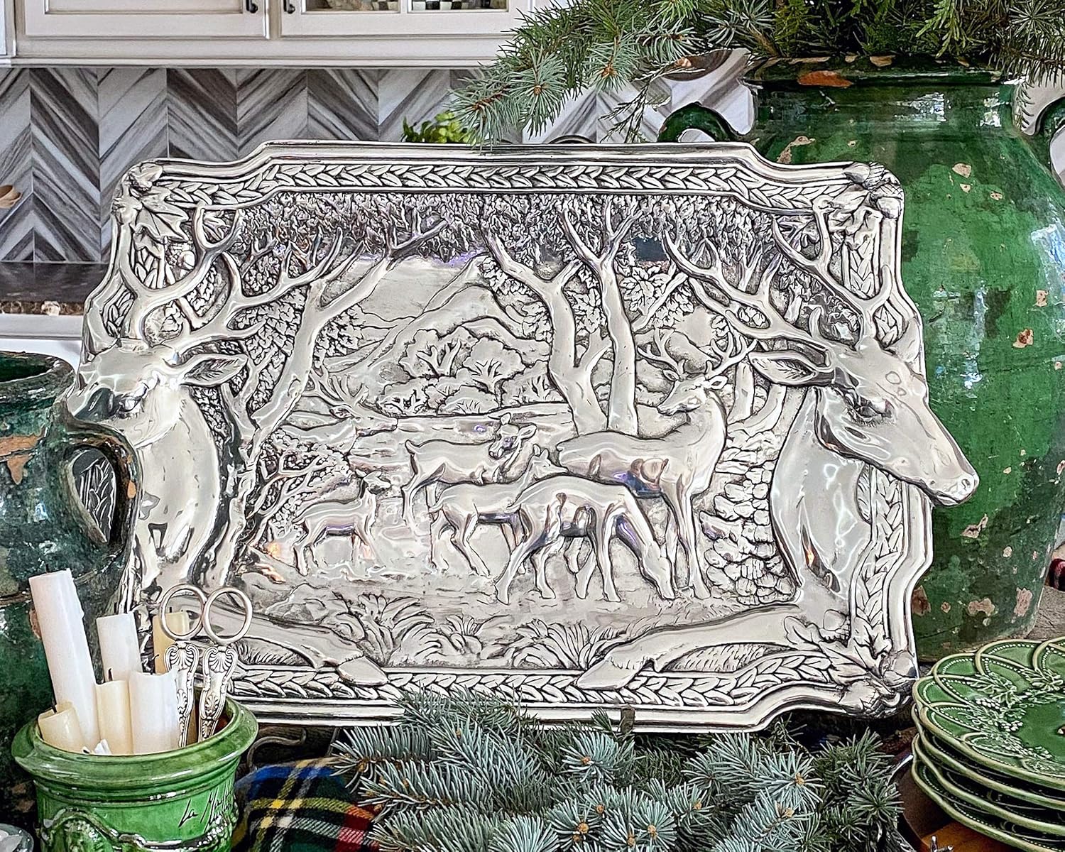Arthur Court Elk Herd Oblong Serving Display Tray 25.5 inch x 15.5 inch