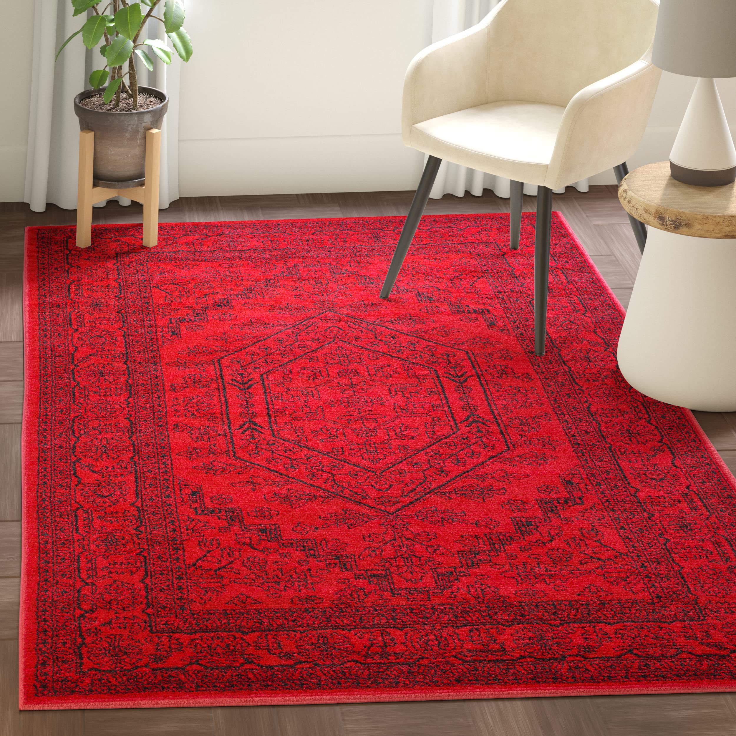 SAFAVIEH Tapis 122 x 183 cm - Adirondack Collection - Design Traditionnel, Rouge & Noir, Mélange Synthétique Entretien Facile, Idéal pour Salon, Chambre, Bureau