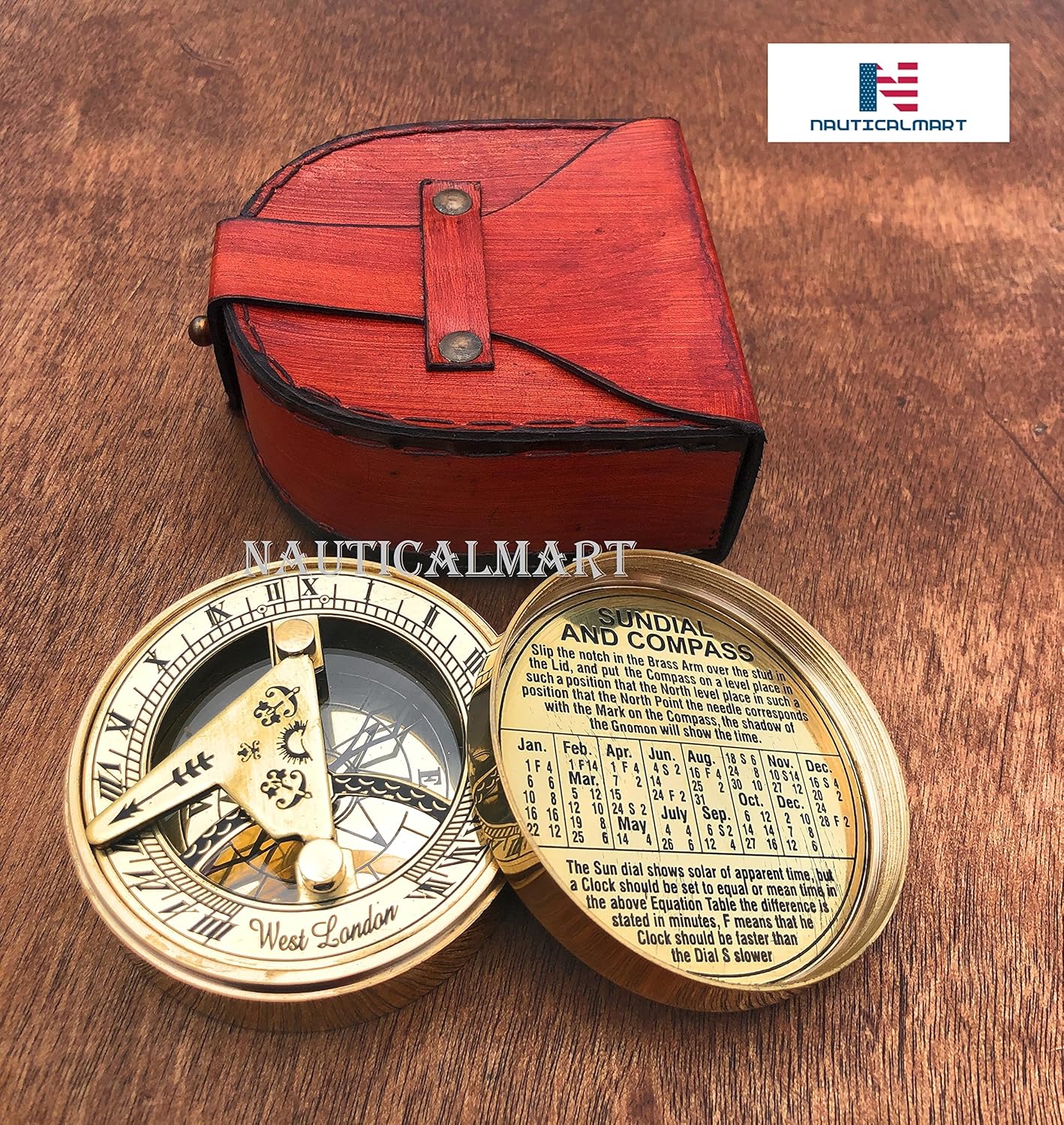 Anniversary Brass Sundial Compass with Special Engraved Greeting - Romantic Gift Ideas for Him/Her - Husband Gifts from Wife, Aniversity Gifts for Men, Wedding