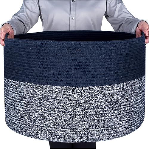 MINTWOOD Design Cesta de almacenamiento de mantas extra grande de 22 x 14 pulgadas, cesta de lavandería, cestas de cuerda de algodón tejidas