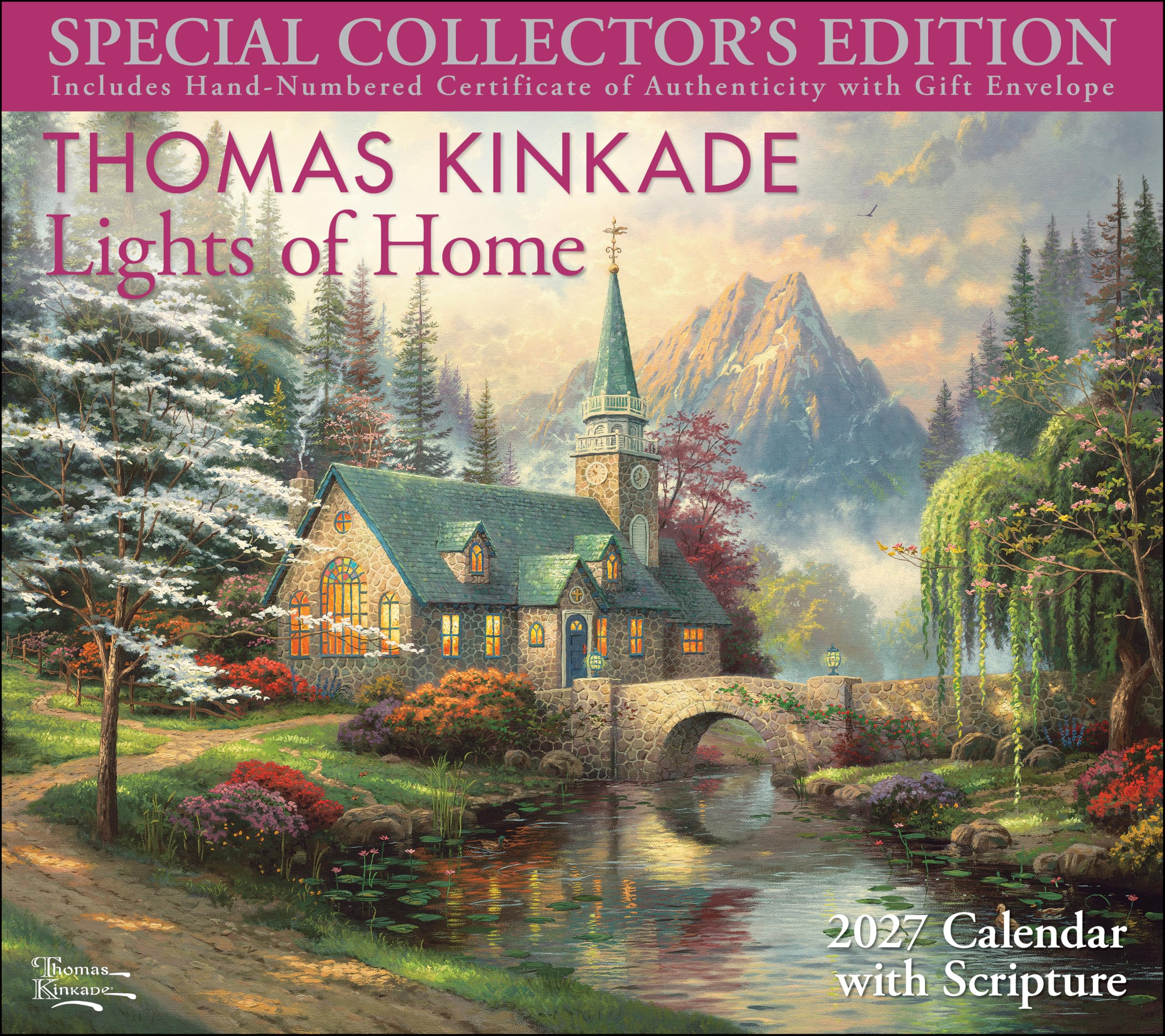 Thomas Kinkade Collector's Scripture Edition 2027 Deluxe Wall Calendar + Print: Lights of Home