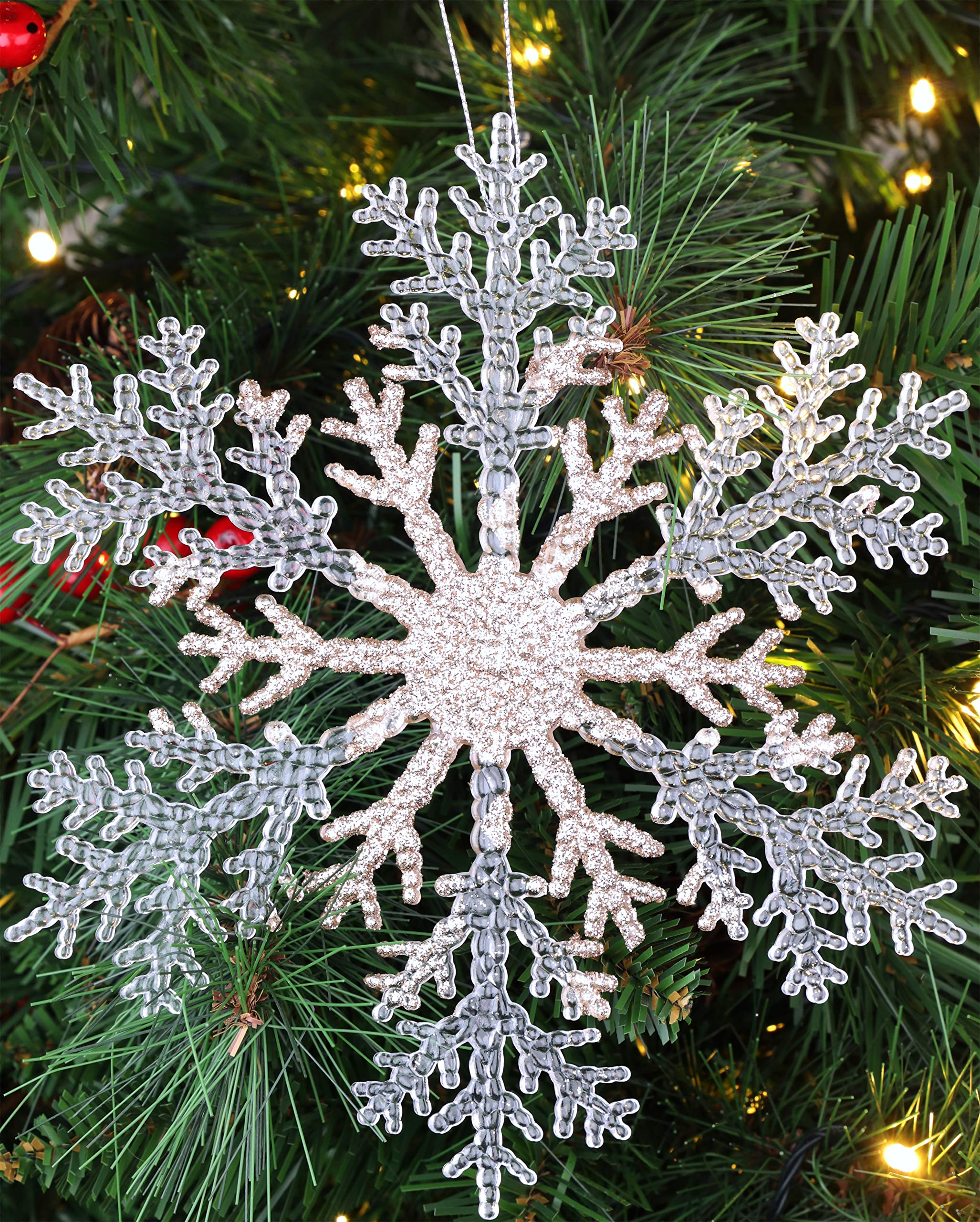 Christmas Concepts® 21cm 8" Large Glitter Decorated Snowflake Decoration - Christmas Baubles (CHAMPAGNE, 1)