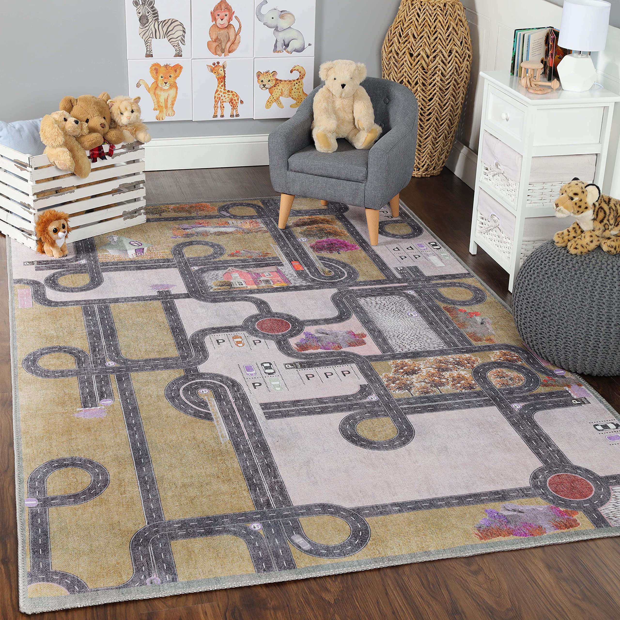 Superior Kids Indoor Area Rug, Country Road Floor Decor for Kids Bedroom Decorations, Colorful Throw, Play Room Accessories, Nursery Bedrooms, Cute,